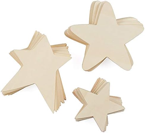 Pack of 72 Unfinished Wood Assorted Star Cutouts by Factory Direct Craft - Wooden Blank DIY Star Shapes for Holiday Decorating and Christmas Displays (Size: 3-1/2" to 5-1/2" H) - Image 2