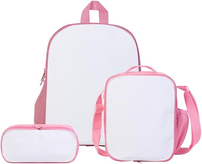 2Sets 12inch Sublimation Blank Backpack Lunch Bag Pencil Case Set for Kindergarten Kids Preschool Bookbag Back Pack(pink) by Unknown