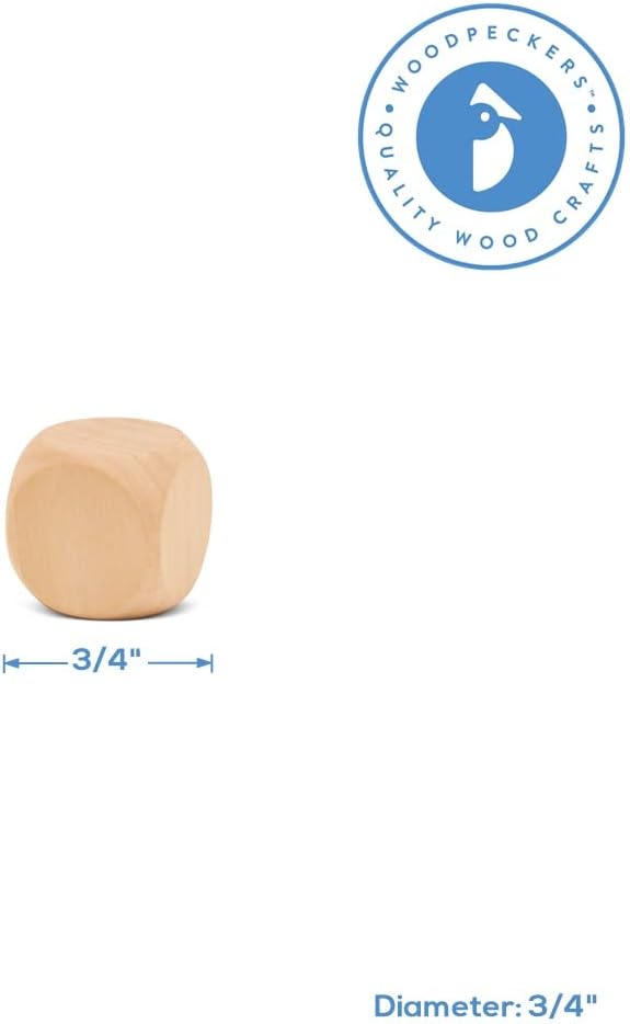 Blank Wooden Dice for Crafting and Games, 3/4 Inch Wood Blocks for Crafts, Pack of 100 Unfinished Small Wooden Blocks for Crafts, Small Wood Cubes for Games & Party Decor, by Woodpeckers - Image 4
