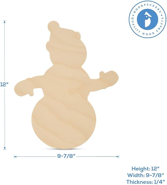 Large Wooden Snowman Cutouts 12-inch x 9-7/8-inch, Pack of 1 Unfinished Wood Crafts, Winter Decorations for Christmas, by Woodpeckers - Image 5