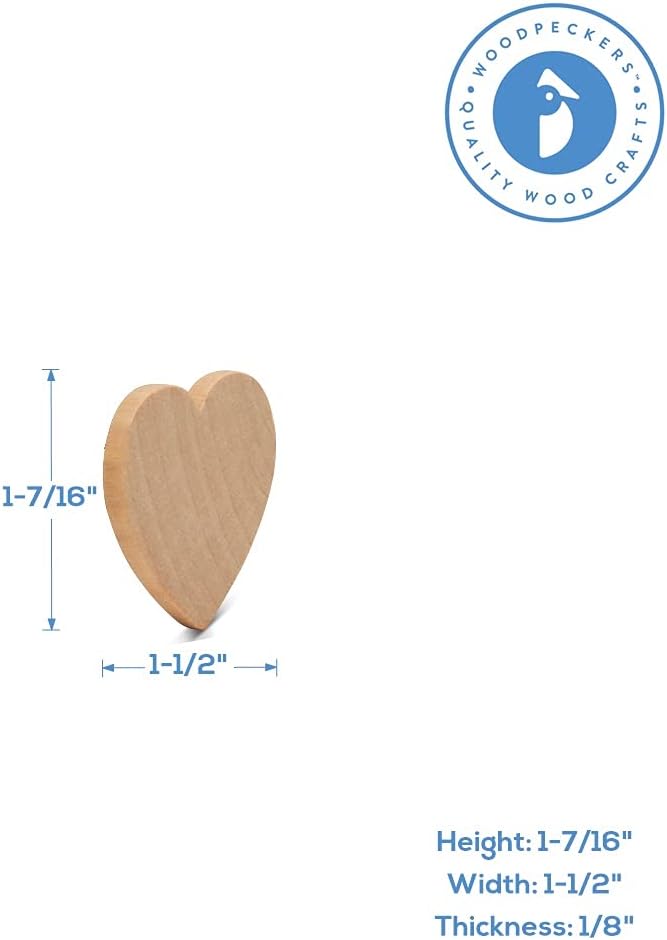 Small Wooden Hearts for Crafts 1-1/2 inch, 1/8 inch Thick, Pack of 500 Wood Hearts for Country Wedding Table Decor, by Woodpeckers - Image 2