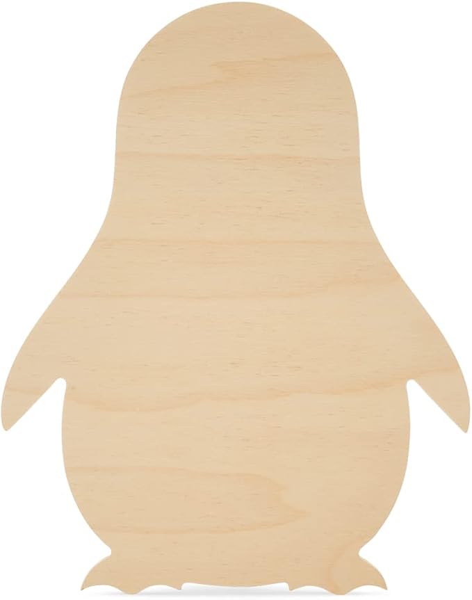 Wood Penguin Cutout, 6-inch x 4-3/4-inch Pack of 12 Unfinished Wooden Animals for Crafts and Christmas Tree Ornaments, by Woodpeckers by Woodpeckers