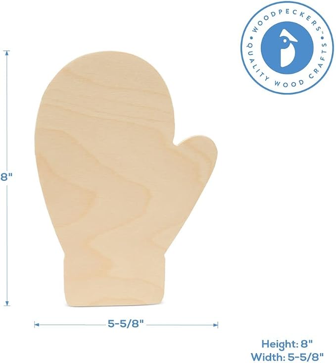 Mitten Cutouts 8-inch, Pack of 5 Unfinished Wood Crafts Blank, Small Wooden Shapes for Crafts & Party Decor, by Woodpeckers - Image 6