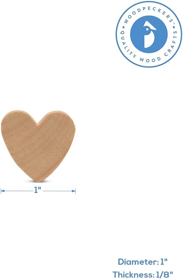 Small Wood Hearts for Crafts 1-inch, 1/8 inch Thick, Pack of 500 Wooden Wedding Hearts for Valentine's Day Table Decor, by Woodpeckers - Image 2