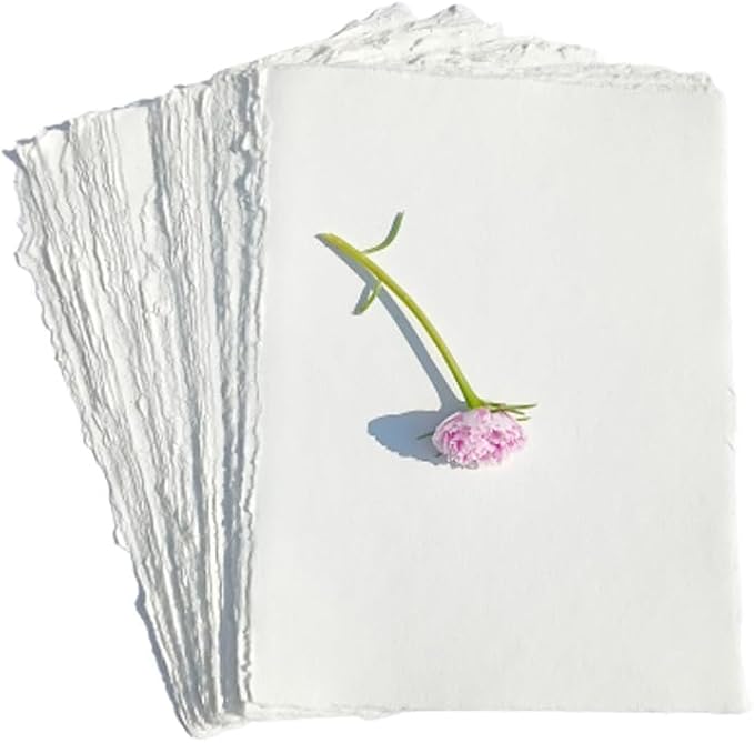 Deckle Edge Art Paper Loose Leaf Sheets for Writing Calligraphy, Printing, Scrapbook Crafts, Map, Certificate, Invitation 150 GSM Ivory White-501-A4 (8.3 x 11.7)-50 - Image 2