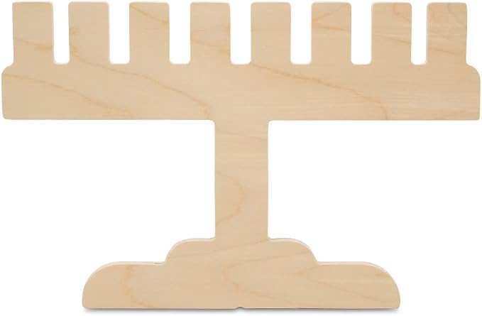 Wooden Menorah Cutout 7-3/16-inch x 12-inch, Modern Shape, Pack of 1 Unfinished Wood Cutouts for Hanukkah Decorations and Crafts, by Woodpeckers by Woodpeckers