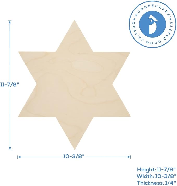 Wooden Star of David Cutout 11-7/8-inch x 10-3/8-inch, Pack of 1 Unfinished Wood Cutouts for Hanukkah Decorations and Jewish Star Crafts, by Woodpeckers - Image 5
