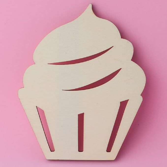 Pack of 24 Unfinished Wood Cupcake Cutouts by Factory Direct Craft - Blank Wooden DIY Muffin Treat Dessert Food Shapes for Crafts (5" x 4") - Image 6