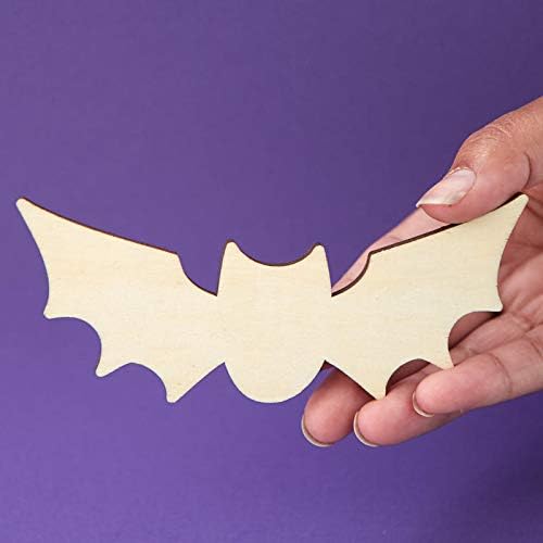Pack of 12 Unfinished Wood Halloween Vampire Bat Cutouts - Wooden Fright Night Craft Shapes for DIY Projects and Decorations - Made in USA (5-1/4" x 2-1/4") - Image 5
