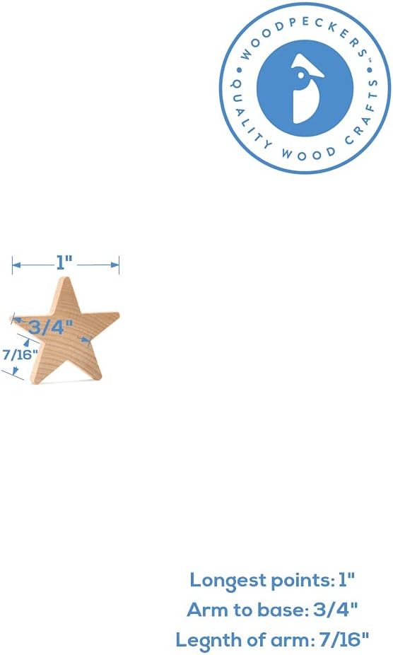 Wood Stars for Crafts, Wooden Stars Cutouts 1 Inch by 3/16 Inch, Pack of 250 Small Wooden Stars for Crafts, Christmas, July 4th & Memorial Day by Woodpeckers - Image 2