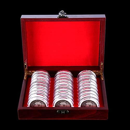 Wooden Coin Storage Holder Display Collection Box & 30Pcs Plastic Clear Coin Container Capsules Case 40mm, 35mm, 30mm, 25mm, 20mm by Chuancheng