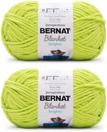 Bernat Blanket Brights Chenille Crochet Yarn, Bright Lime, 2-Pack | #6 Super Bulky Yarn, 100% Polyester, Soft Chenille Crochet Yarn for Blankets, Knitting & Crafts, 220yd, 300g/10.5oz per skein by Bernat