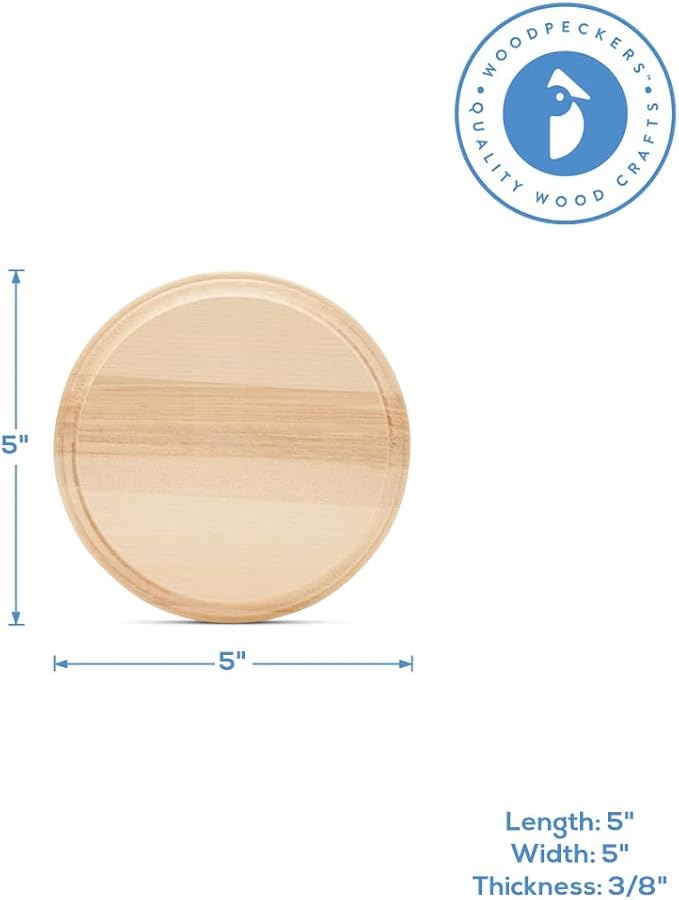 Round Wooden Discs 5 inch, Pack of 1 Unfinished Wood Coasters for Crafts, Modern Coasters, Wood Rounds for Crafts, by Woodpeckers - Image 4