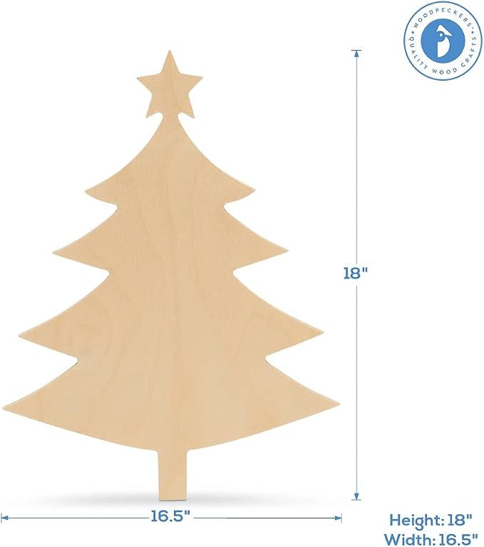 Christmas Tree Cutout with Star, 18 Inch, Pack of 3, Use as Wooden Christmas Ornaments or Door Hanger, Perfect Wooden Cutouts for Crafts, by Woodpeckers - Image 2