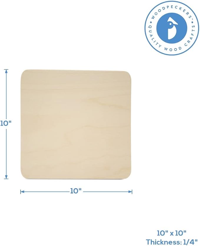 Unfinished Wooden Square Plaque 10-inch x 10-inch, Pack of 5 Round Edged, Blank Wood Signs for Crafts, by Woodpeckers - Image 5