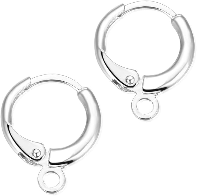 20pcs Adabele Tarnish Resistant Silver Round Huggie Earring Hooks 16mm | Sterling Silver Plated Hinged Hoop Ear Wire, Open Loops to Attach Charms Gemstones Dangles Craft Earrings Jewelry Making by AdabeleLLC
