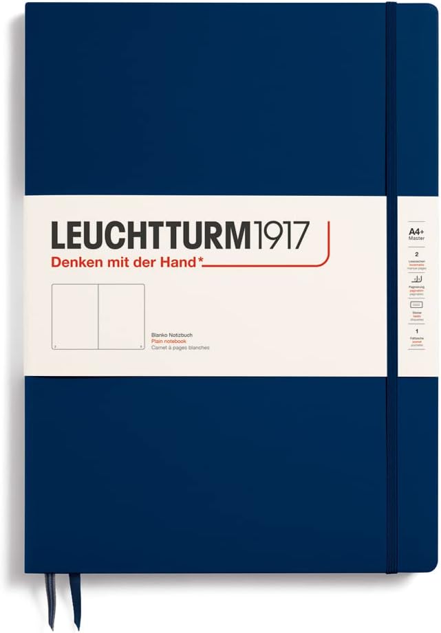 LEUCHTTURM1917 - Notebook Hardcover Master Slim A4+ - 123 Numbered Pages for Writing and Journaling (Navy, Plain) by LEUCHTTURM1917