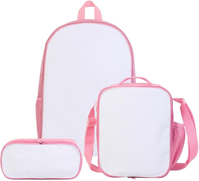 4Sets 16inch Sublimation Blank Backpack Lunch Bag Pencil Case Set for Children DIY Bookbag Cooler Bag Pencil Bag(pink) by Unknown