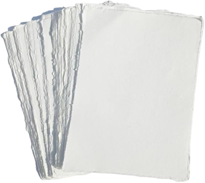 Habiller Deckle Edged Handmade Paper Mixed Media Card Stock, Calligraphy, Drawing, Watercolor Paper Made of Cotton Rags-Off-White- Pack of 50- (4x6-50) - Image 2