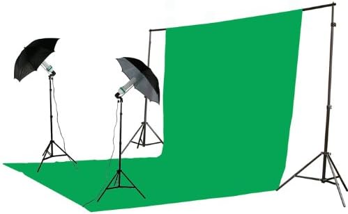 ePhoto 800 Watt Video Photography Studio Chroma Key Muslins Background Support System light Lighting Kit Chromakey Green Screen Light Kit with Carrying Case by ePhotoINC K151020SV