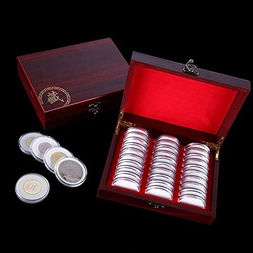Wooden Coin Storage Holder Display Collection Box & 30Pcs Plastic Clear Coin Container Capsules Case 40mm, 35mm, 30mm, 25mm, 20mm - Image 3