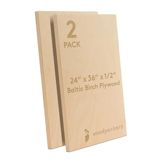 Baltic Birch Plywood - 24 x 36 x 1/2 Inch, 12 mm, Pack of 2, B/BB Grade, Stronger Than Basswood or Balsa, Perfect for Laser, CNC Cutting, Wood Shelves by Woodpeckers by Woodpeckers