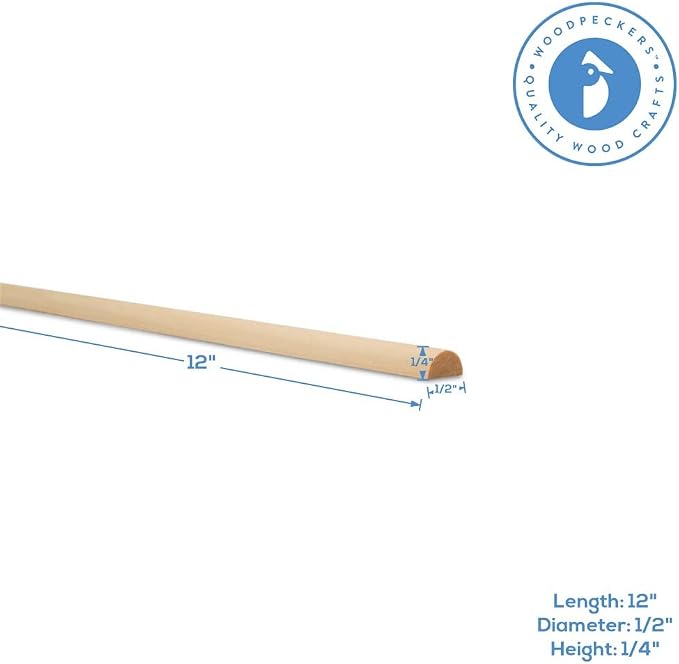 Split Wood Dowel Rods 12 Inch x 1/2 Inch Short Wooden Dowels, Pack of 50 Unfinished Fluted Molding Trim for DIY & Dowel Feature Wall, by Woodpeckers - Image 2