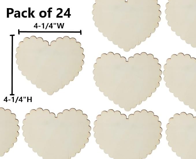 Pack of 24 Unfinished Wooden Scalloped Heart Cutouts - Blank Wood Heart Shapes DIY Valentine's Day Sweetest Day Craft Projects Made in USA (Size 4-1/4" H x 4-1/4" W) - Image 2