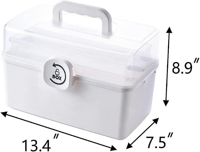 Sooyee Craft Organizers and Storage,Plastic Box with 3-Tier Fold Tray and Handle,Portable Lockable Container for Arts, Crafts,Cosmetic, Sewing, Toy, Washi Tape, Lego,13.4x7.5x8.9 In,Clear/White - Image 2