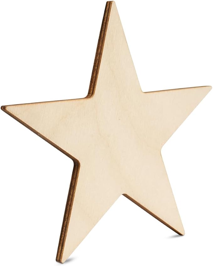 Wooden Star Shapes, 6 Inch Large Patriotic Natural Wood Cutouts, Bag of 10, Unfinished DIY Craft Wall Decor by Woodpeckers - Image 2