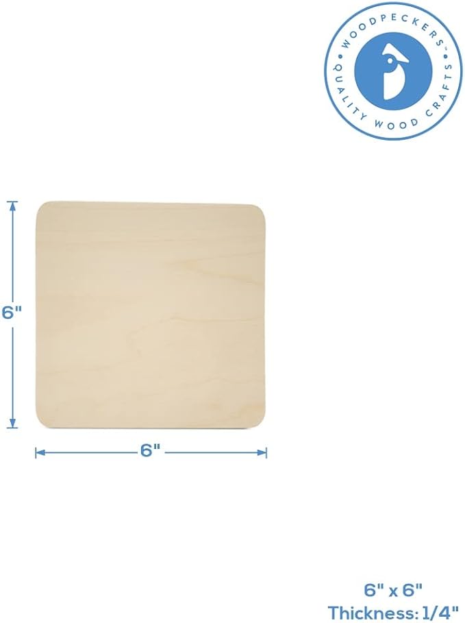 Blank Wood Square Plaques 6-inch x 6-inch, 1/4 Thick, Pack of 25 Round Edged, Small Wooden Signs for Crafts/Decor, by Woodpeckers - Image 5