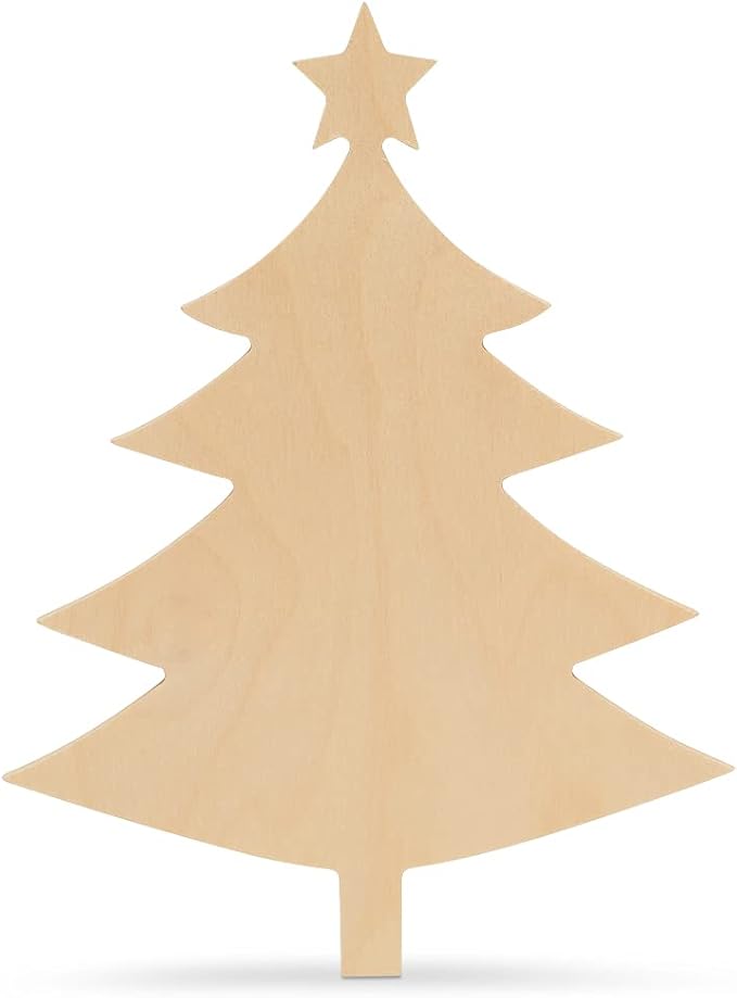 Christmas Tree Cutout with Star, 6 Inch, Pack of 12, Use as Wooden Christmas Ornaments or Door Hanger, Perfect Wooden Cutouts for Crafts, by Woodpeckers by Woodpeckers