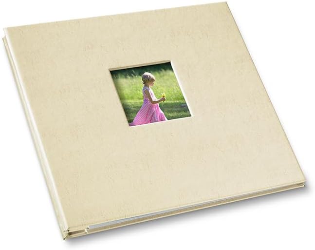 Gallery Leather Scrapbook Album 12×12 with Window – Holds up to 20 Pages, Post-Bound Bonded Leather, Made in USA, Freeport Ivory - 12.75" x 14.5" by GalleryLeather