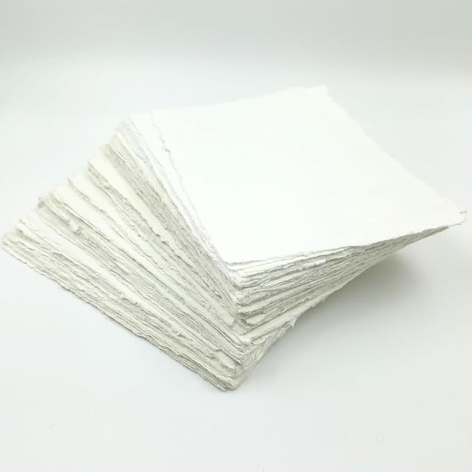 Cotton Deckle Edge Paper Loose Leaf Sheets for Writing Calligraphy, Printing, Scrapbook Crafts, Map, Certificate, Invitation 150 GSM Ivory White-501-8x10-50 - Image 4