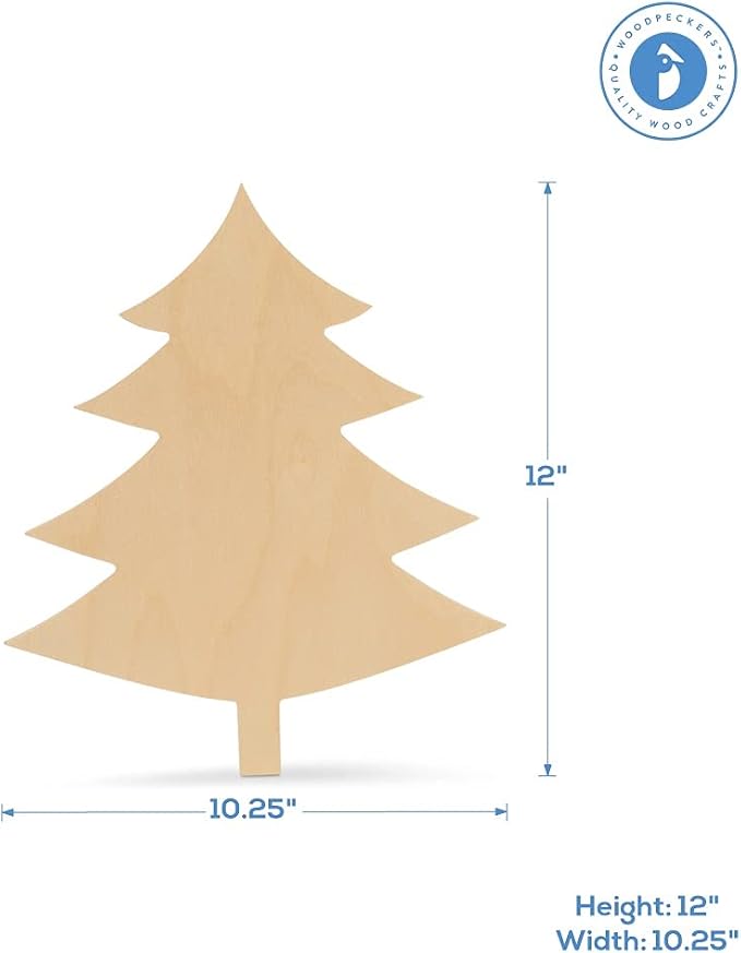 Wood Christmas Tree Cutout 12 inch, Pack of 3, Use as Wooden Door Hanger or Christmas Craft, by Woodpeckers - Image 2