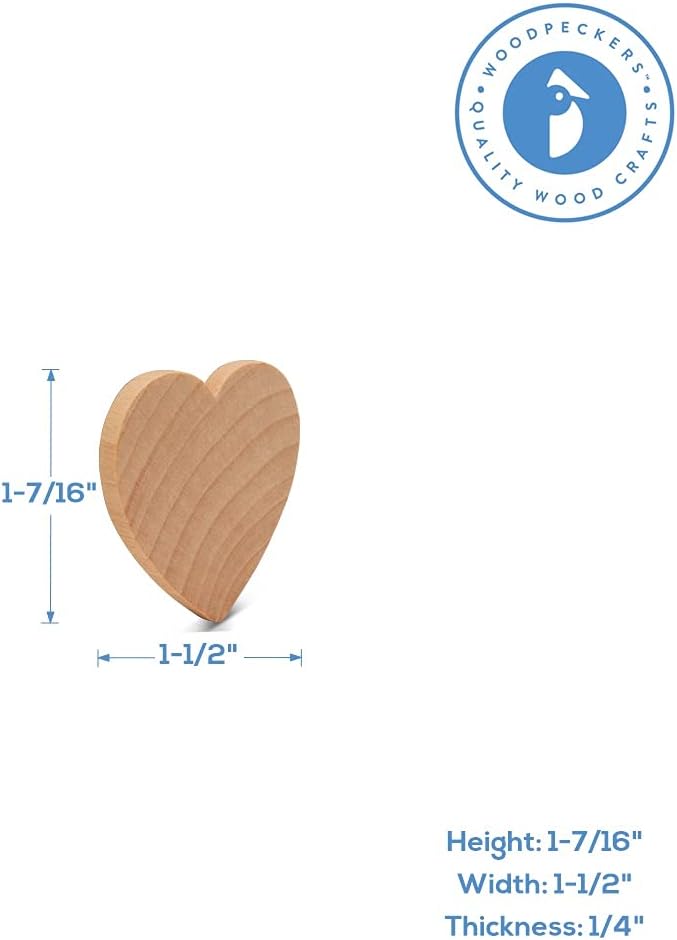 100 Small Wooden Hearts for Crafts 1-1/2 inch, 1/4 inch Thick, Hearts for Country Wedding Table Decor/Guestbooks, by Woodpeckers - Image 2