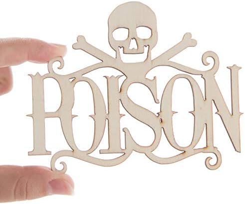 Pack of 36 Unfinished Wood Poison with Skull and Cross Bones and Trick or Treat with Bats Cutouts - Halloween Wooden Shapes for Fall Crafts and Autumn Decorations - Made in USA (Size: 3-3/4" H) - Image 6