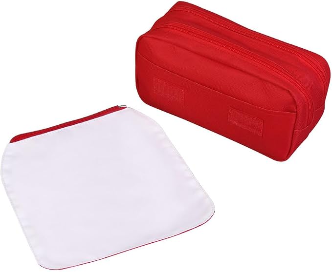 2 PCS Customizable Heat Transfer Blank Pencil Case Pen Bag Sublimation Printable Cosmetic Bag with Zipper DIY Custom Blank Makeup Bags Bulk Travel Toiletry Bag for Storage (Red) - Image 3