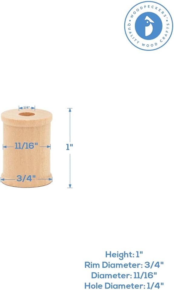 Wooden Spool for Crafts 1 x 3/4-inch Pack of 50, Small Empty Thread Spools, Wood Spools for Crafts with Wooden Spindles, by Woodpeckers - Image 2