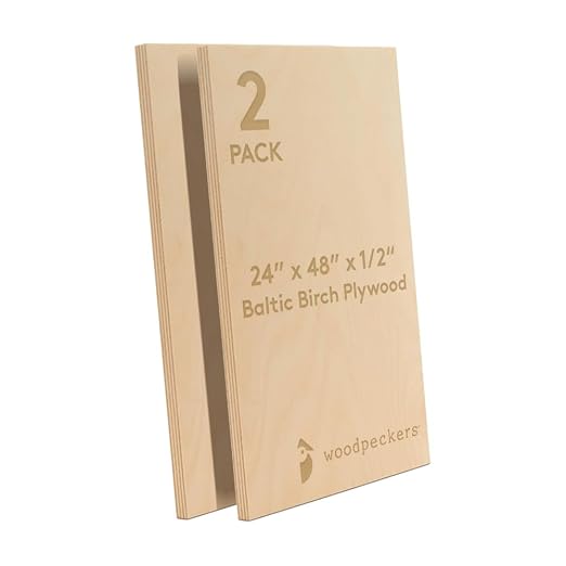 Baltic Birch Plywood 24 x 48 x 1/2 Inch - 12 mm Craft Wood, Pack of 2 B/BB Grade, Stronger Than Basswood or Balsa, Perfect for Laser, CNC Cutting, Wood Shelves by Woodpeckers by Woodpeckers