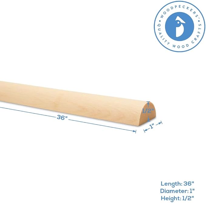 Split Wood Rods 36-inch x 1-inch, Pack of 5 Unfinished Long Wood Dowels Split for DIY Dowel Timber Feature Wall, by Woodpeckers - Image 3