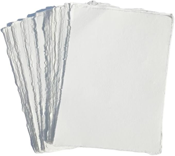 Cotton Deckle Edge Paper Loose Leaf Sheets for Writing Calligraphy, Printing, Scrapbook Crafts, Map, Certificate, Invitation 150 GSM Ivory White-501-8x10-50 - Image 3