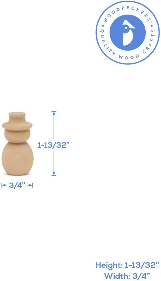 Snowman Peg Dolls 1-13/32 inch, Pack of 25 Wooden Peg Dolls for Christmas Crafts, Nativity Scenes, Holiday Decorations, by Woodpeckers - Image 2
