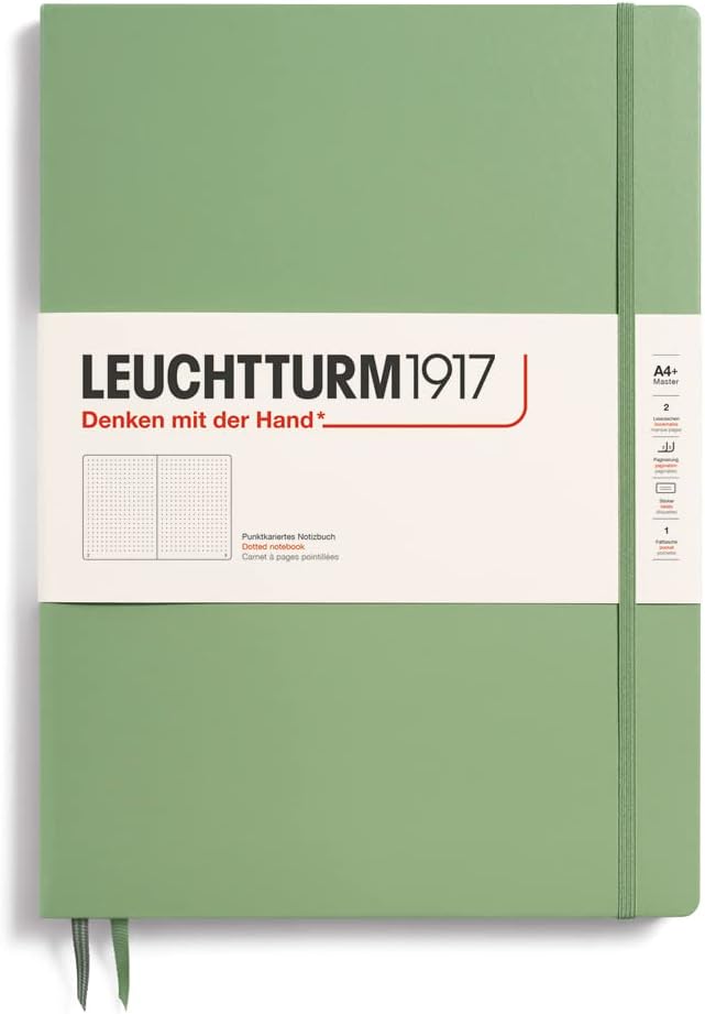 LEUCHTTURM1917 - Notebook Hardcover Master Slim A4+ - 123 Numbered Pages for Writing and Journaling (Sage, Dotted) by LEUCHTTURM1917