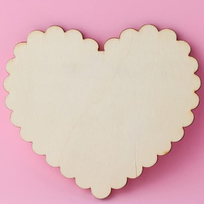 Pack of 24 Unfinished Wooden Scalloped Heart Cutouts - Blank Wood Heart Shapes DIY Valentine's Day Sweetest Day Craft Projects Made in USA (Size 4-1/4" H x 4-1/4" W) by FactoryDirectCraft