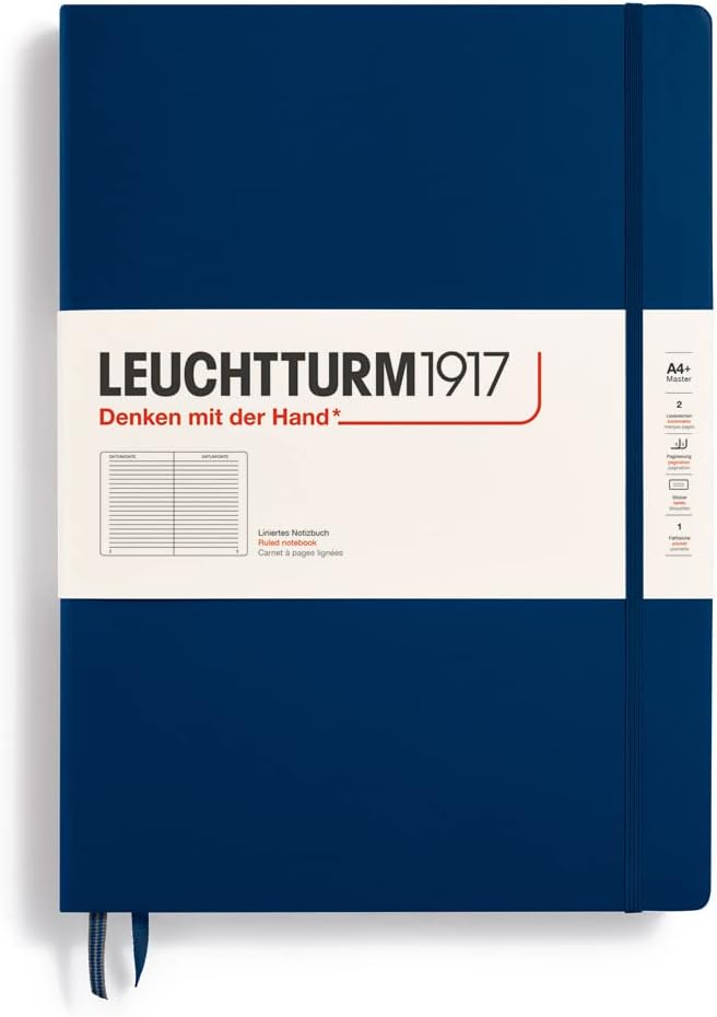 LEUCHTTURM1917 - Notebook Hardcover Master Classic A4+ - 235 Numbered Pages for Writing and Journaling (Navy, Ruled) by LEUCHTTURM1917