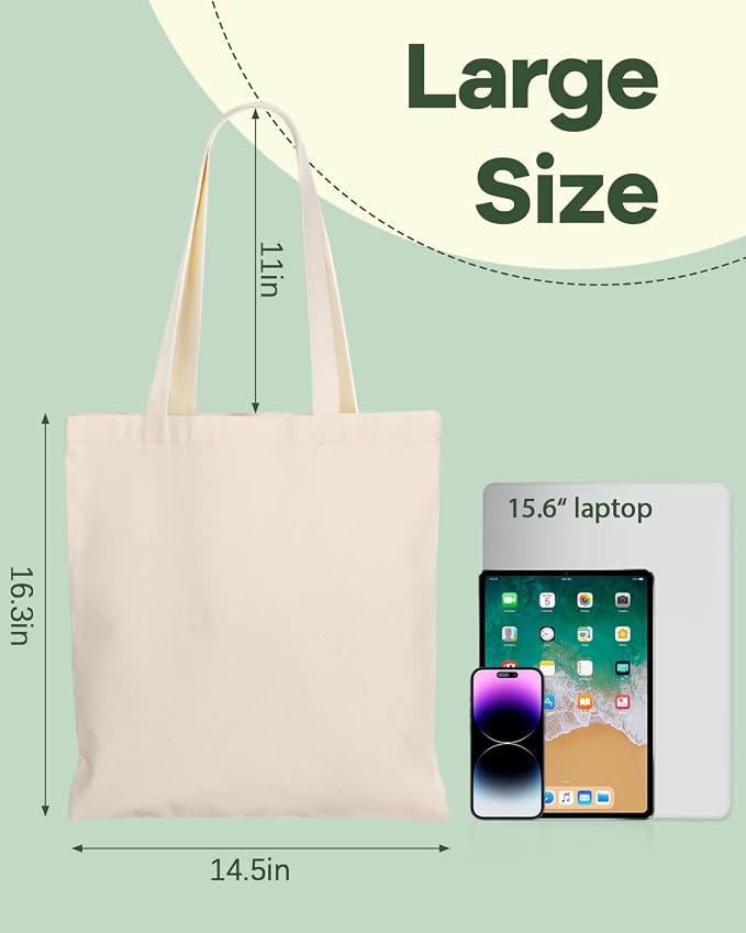 24 Pack Large Canvas Tote Bag Bulk (14.5x16.3 Inches) | DIY friendly, 10oz thick fabric, machine washable, shrink resistant, large capacity, ideal for painting, sublimation, vinyl - Image 4