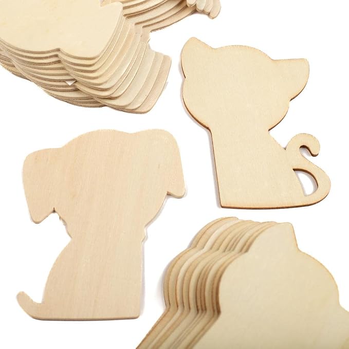 Pack of 24 Kitten and Puppy Wood Cutouts by Factory Direct Craft - Blank Wooden Bulldogs Panthers Wildcats Cat and Dog Pet Shapes for Crafts and DIY Projects (Size: 4" H) - Image 2