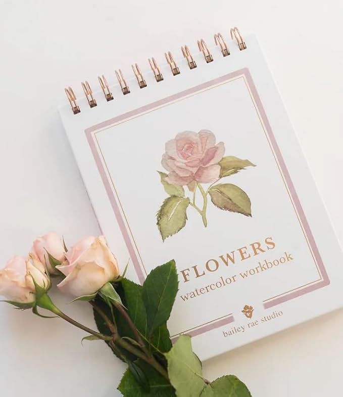 Bailey Rae Studio Flowers Watercolor Workbook | 14 Floral Outlines | Beginner Watercolor Book | 5x7 Frameable Art | Step by Step Painting by BaileyRaeStudio