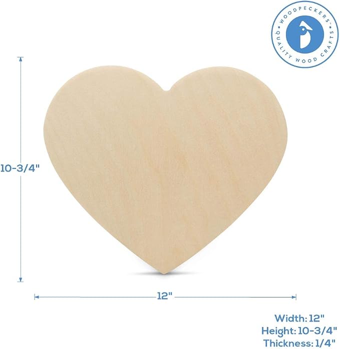 Wooden Hearts for Crafts, Pack of 3 Large Wooden Hearts to Paint, 12 Inch, 1/4 Inch Thick Blank Heart Slices for Valentines Day Decorations, Wood Plaque Heart Cutouts - Image 2